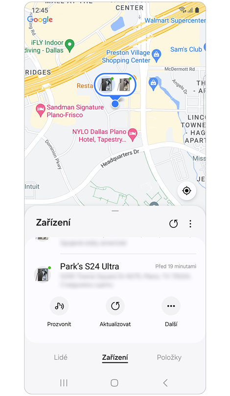 Záložka Samsung Find Zařízení