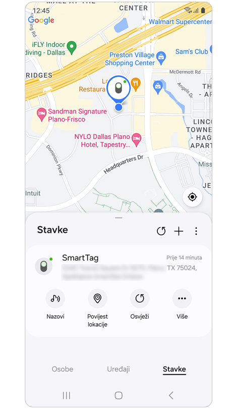 Opcije radnji za određeni uređaj u kartici Stavke.