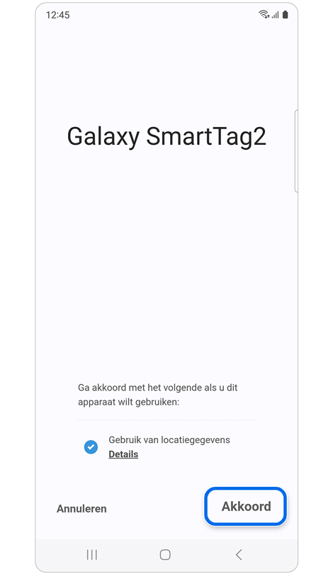 Schermafbeelding voor het geven van toestemming aan de app om locatiegegevens te gebruiken.