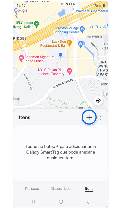 Separador Itens na aplicação Samsung Find