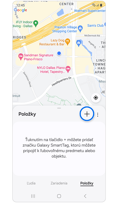 Karta Položky aplikácie Samsung Find