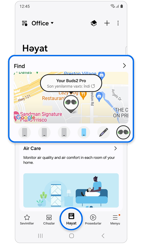 SmartThings tətbiqinin Həyat tabı
