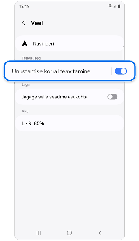 Asukoha ja juhendamise valikud valitud seadme jaoks.