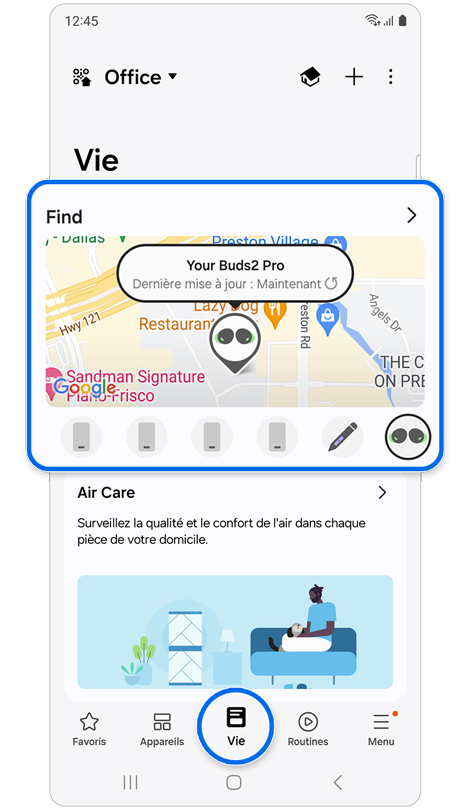Onglet Vie de l'application SmartThings