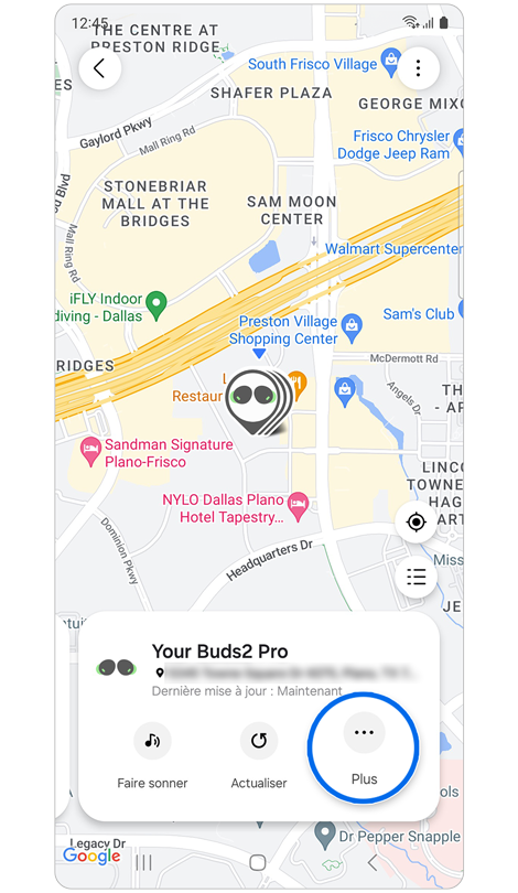 Une carte pour des Galaxy Buds2 Pro est affichée dans l’application SmartThings Find