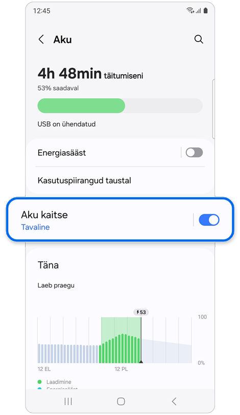 Aku ekraan, mis näitab reaalajas teavet aku kohta