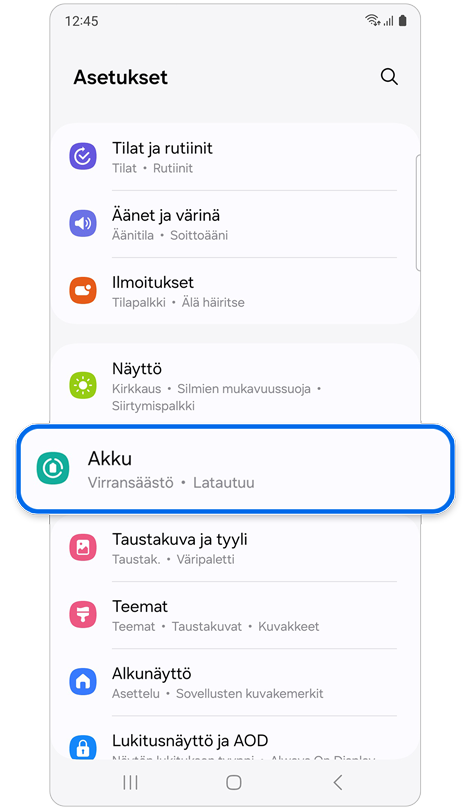 Puhelimen asetusten aloitusnäyttö