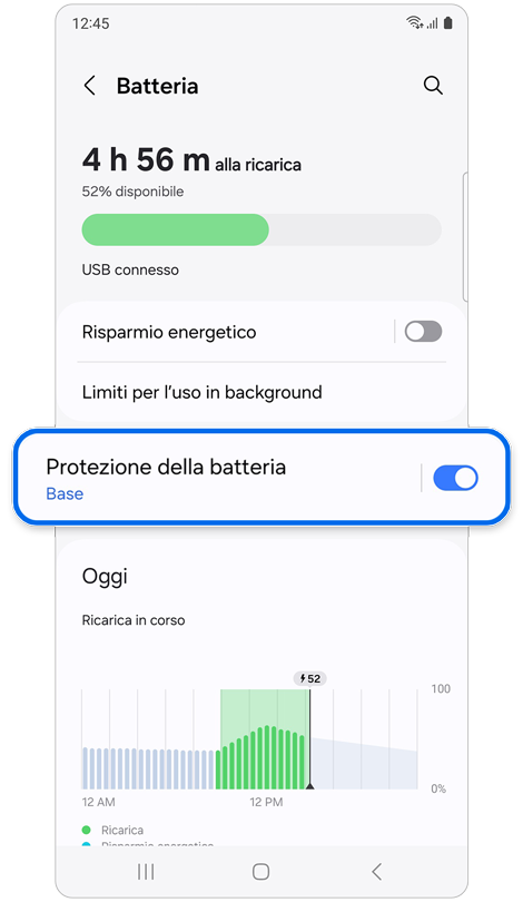 Schermata della batteria che mostra le informazioni relative alla batteria in tempo reale