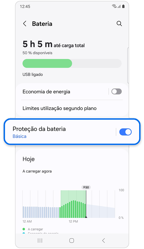 Ecrã da bateria com informações sobre a bateria em tempo real