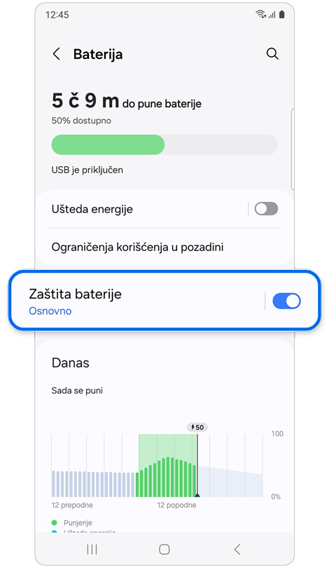 Ekran baterije prikazuje informacije o bateriji u stvarnom vremenu