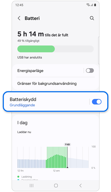 Batteriskärmen visar information om batteriet i realtid