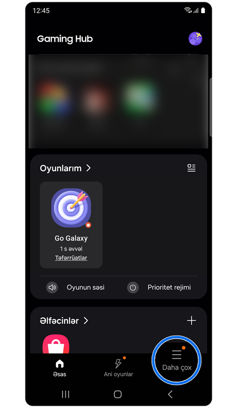 Gaming Hub əsas ekran.