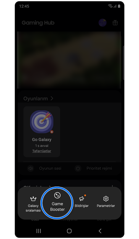 Gaming Hub popup menyusu.