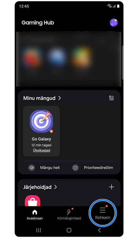 Gaming Hubi avaekraan.
