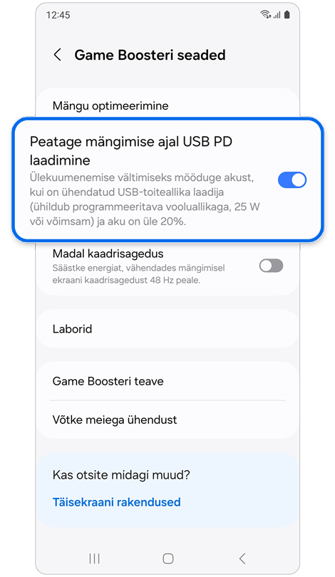 Game Boosteri seadete menüü.