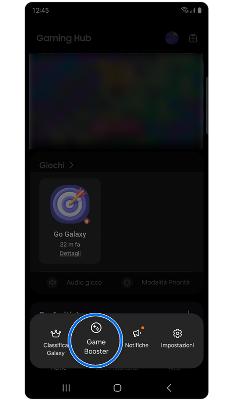 Menu popup di Gaming Hub.