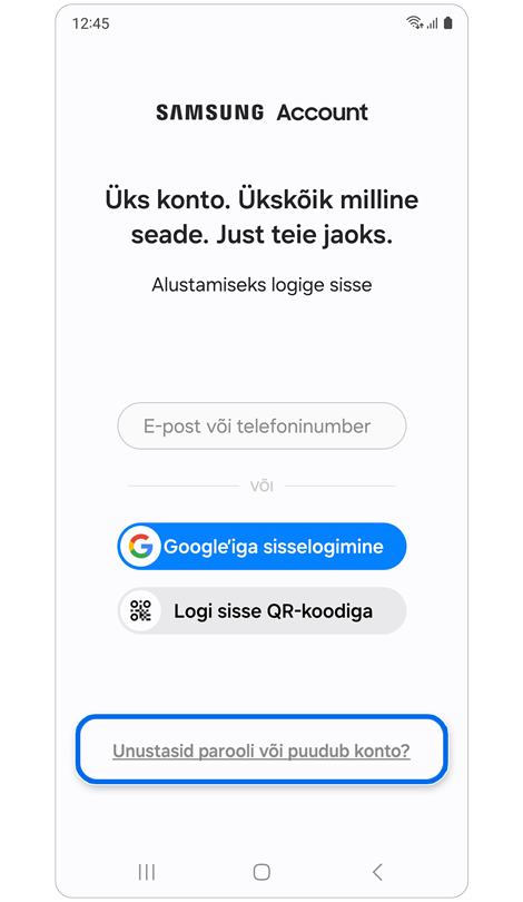 Võimalused kontole sisselogimiseks.