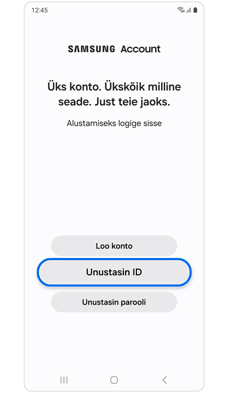 Võimalused konto loomiseks või sisselogimisandmete taastamiseks.