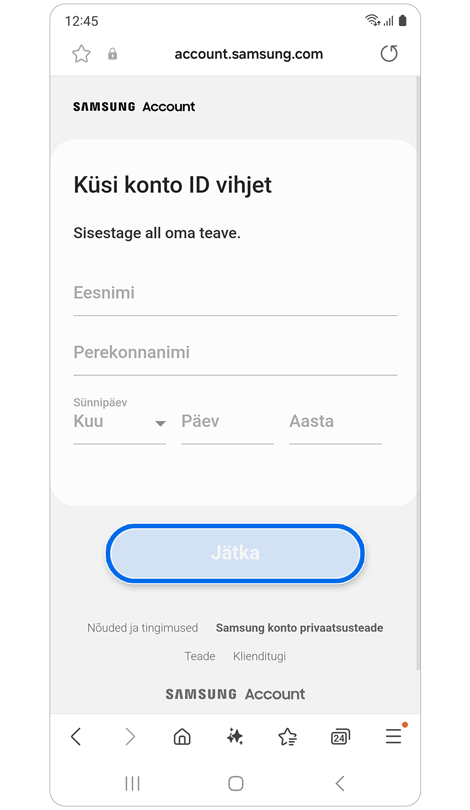 Konto omandiõiguse kinnitamise ekraan.