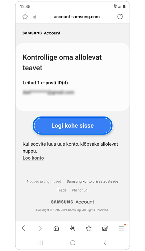 Konto ID kinnitamise vihje ekraan.