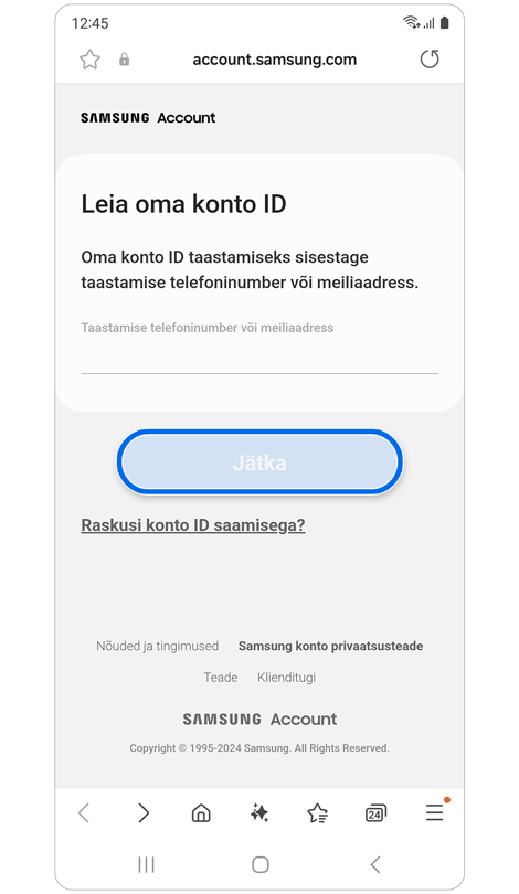 Leidke oma konto ID taastamise telefoninumbri või taastamise e-posti aadressi teel.