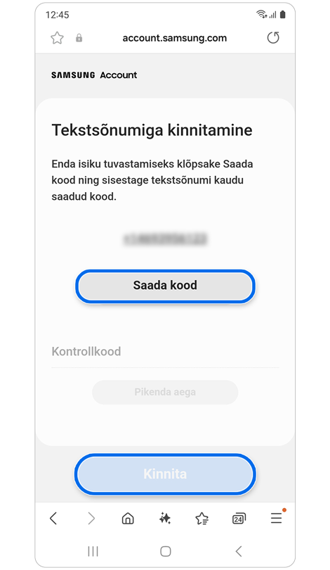 Tekstsõnumi kinnitamise ekraan.