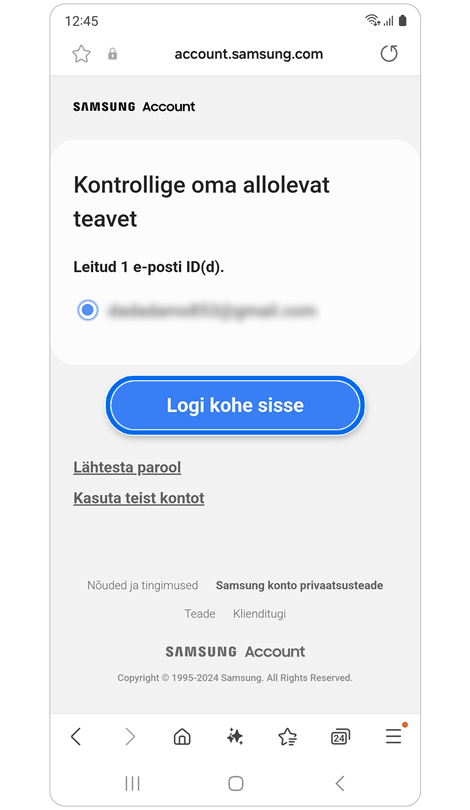 E-posti ID kinnitamise ekraan.