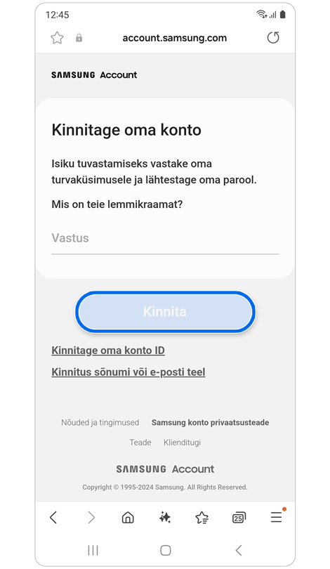 Ekraan turvaküsimusele vastamiseks.