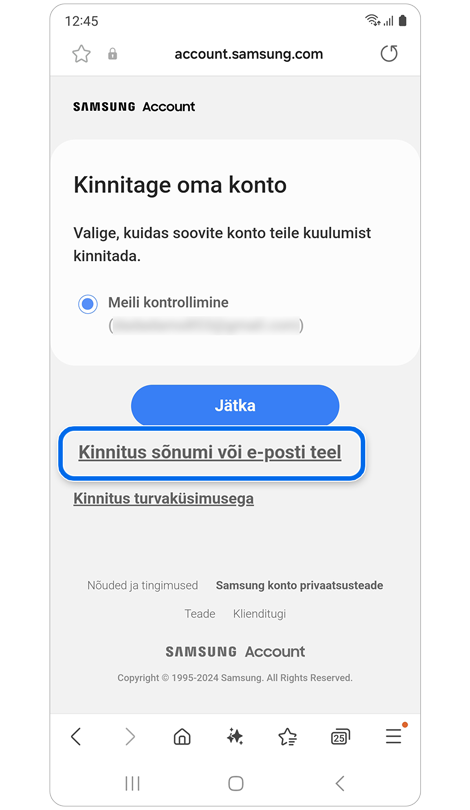 Kinnitusmeetodi valikud.