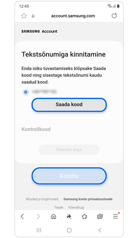 Tekstsõnumi kinnitamise ekraan.