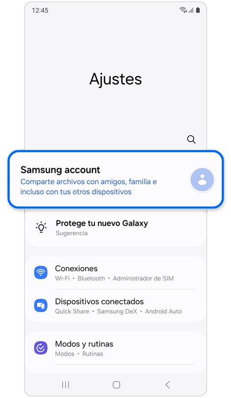 Página de inicio de ajustes