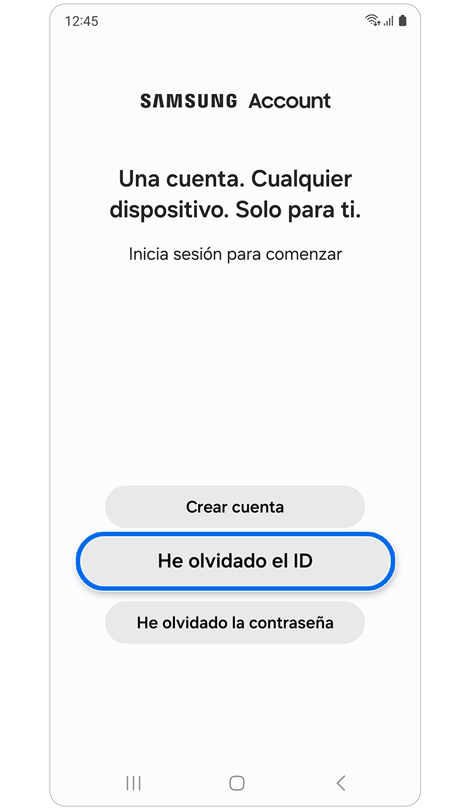 Opciones para crear una cuenta o recuperar credenciales.