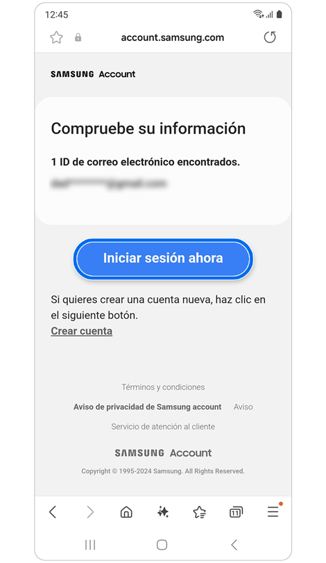 Pantalla de sugerencia de verificación de ID de cuenta.