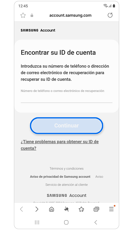 Encuentra tu ID de cuenta mediante tu número de teléfono de recuperación o correo electrónico de recuperación.
