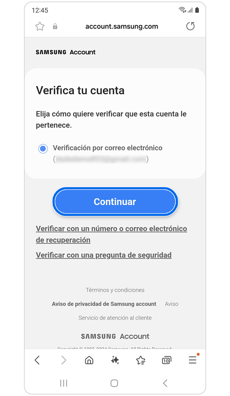 Opciones de método de verificación.
