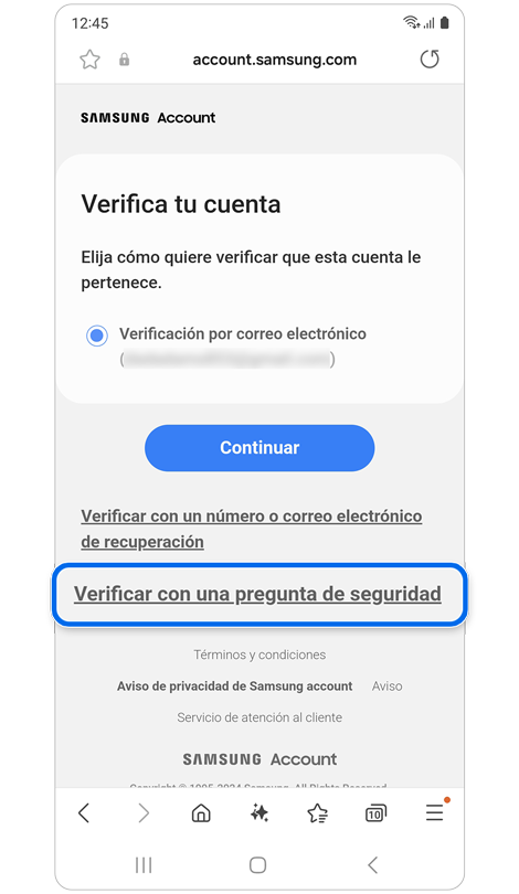Opciones de método de verificación.