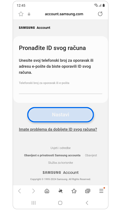 Pronađite ID svog računa putem broja telefona za oporavak ili e-pošte za oporavak.