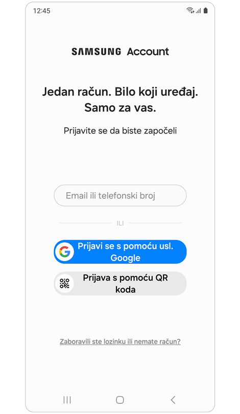 Opcije za unos ID-a računa.