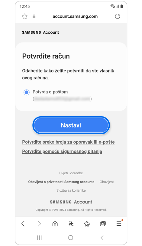 Opcije za načine verifikacije.