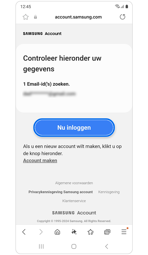 Scherm met hint voor accountverificatie.