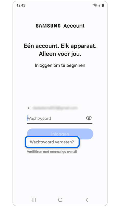 Optie voor het invoeren van een wachtwoord of het herstellen van een wachtwoord.