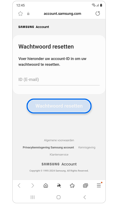 Scherm Wachtwoord resetten.