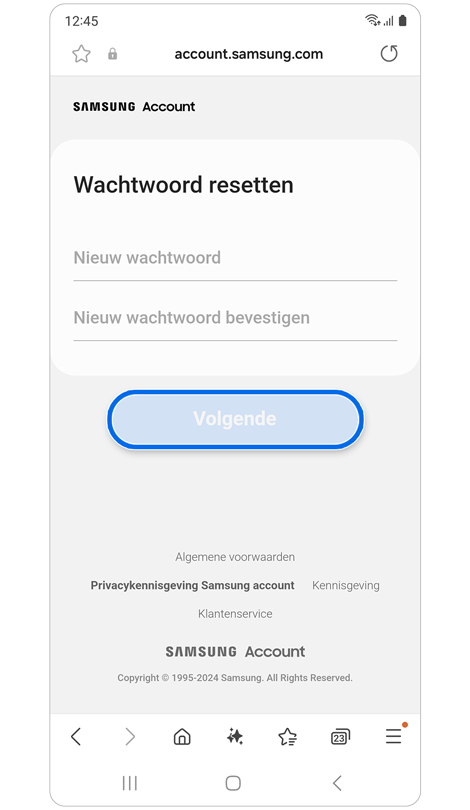 Scherm Wachtwoord resetten.
