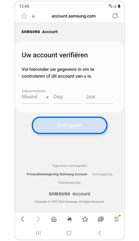 Scherm voor verificatie van account.