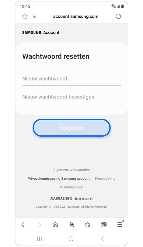 Scherm Wachtwoord resetten.