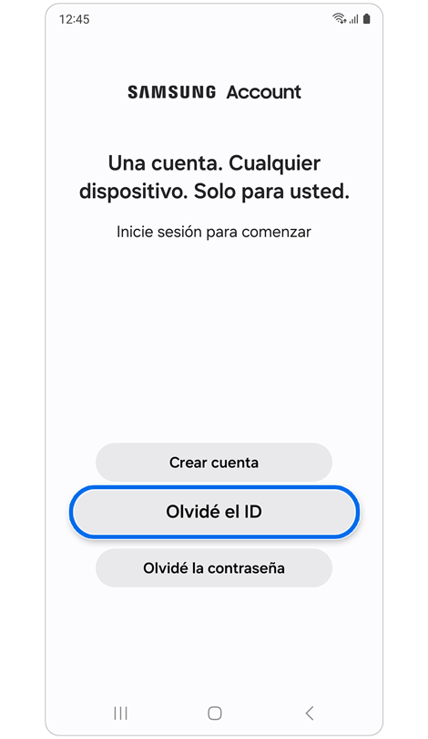 Opciones para crear una cuenta o recuperar credenciales.