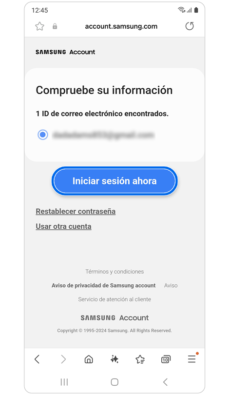Pantalla de verificación de ID de correo electrónico.