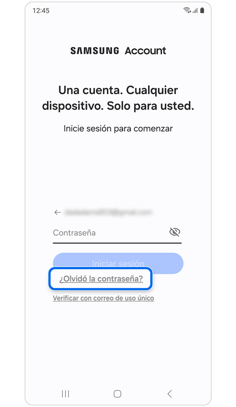 Opción para ingresar una contraseña o recuperarla.