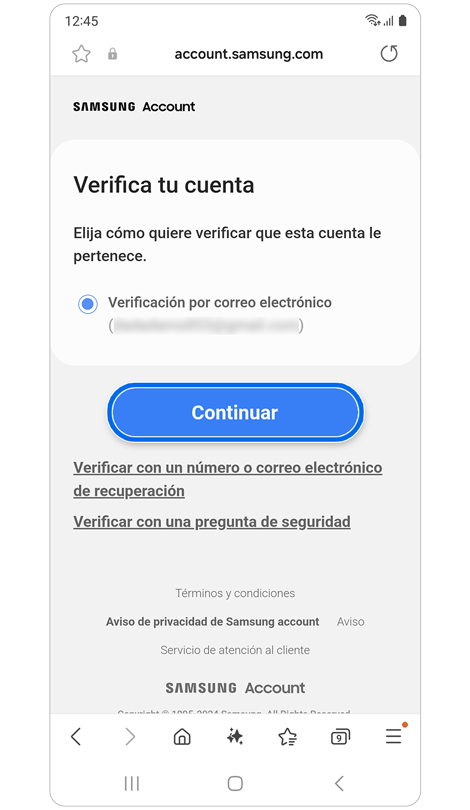 Opciones de método de verificación.