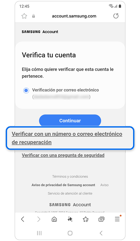 Opciones de método de verificación.